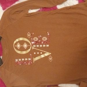 A brown long sleeve love print with glitter
